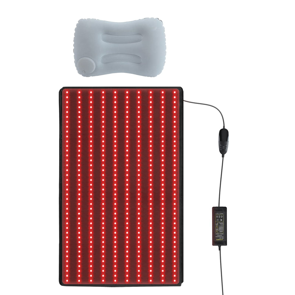 LOVTRAVEL user lying on mat, relaxed during a light therapy session.