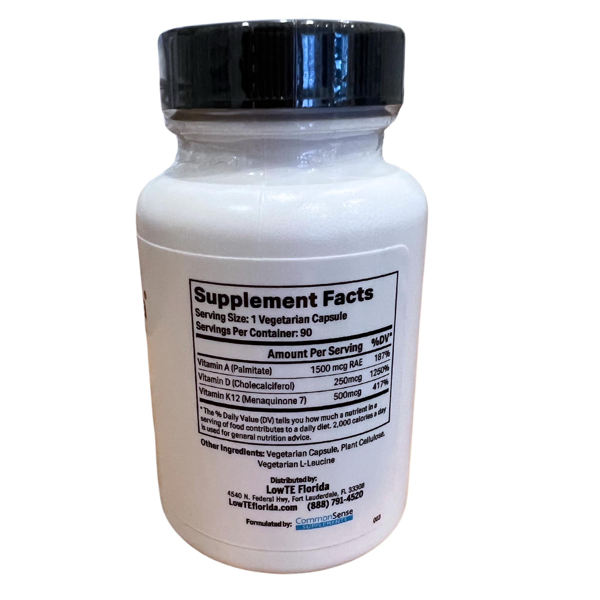 LowTE Florida ADK capsule closeup highlighting high potency vitamins A D3 K2