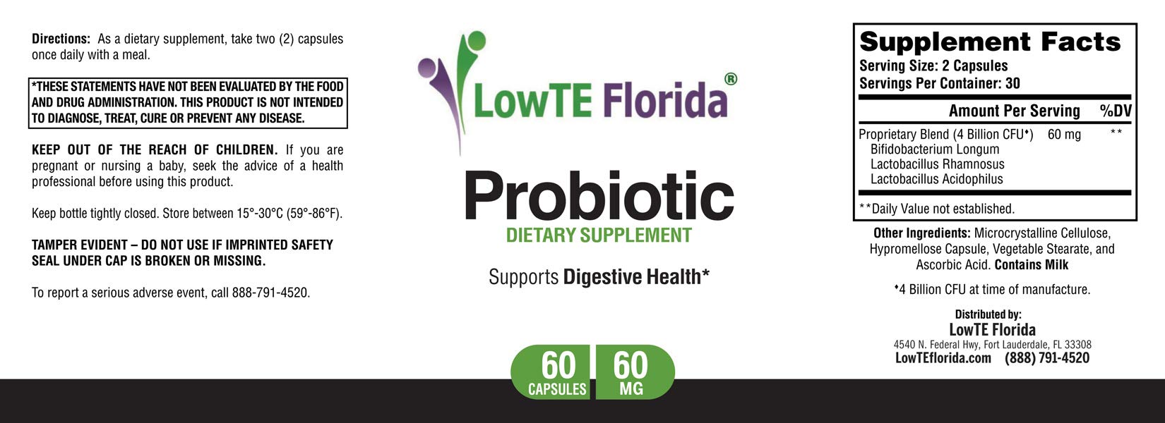 LowTE Florida Probiotic Supplement capsules for an immune-support routine.
