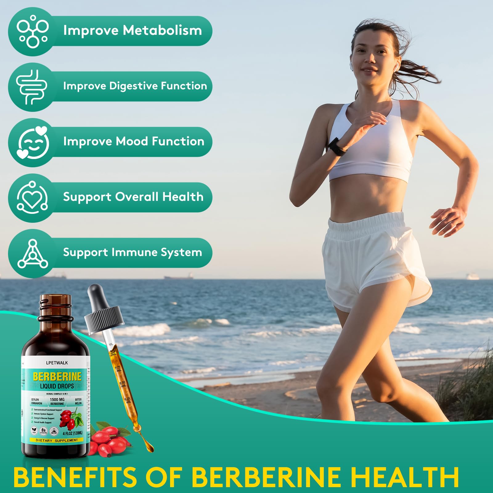 LPETWALK Berberine drops dropper shown for precise daily dosing.