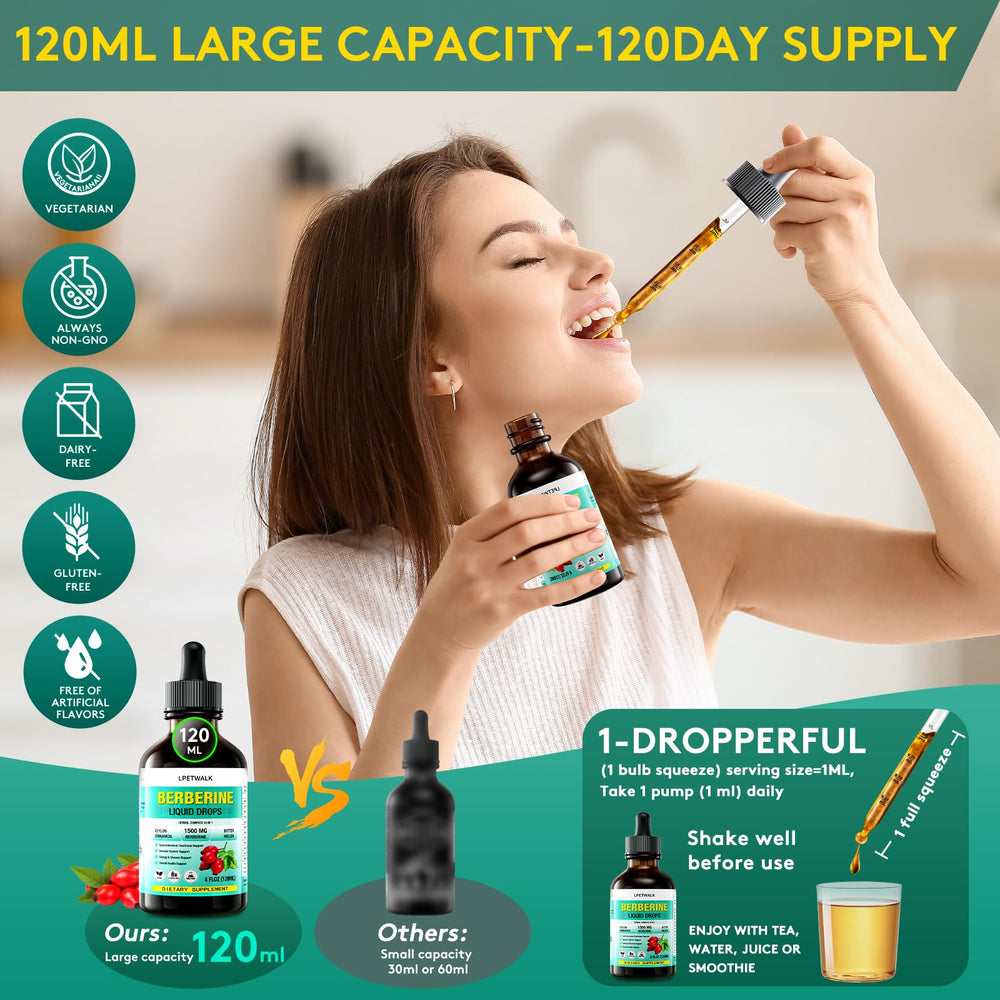 LPETWALK Berberine drops cap and label close-up for clear dosing and storage tips.