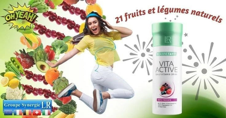 LR Lifetakt Vita Active Red Fruit Drink cap closeup conveys purity and freshness