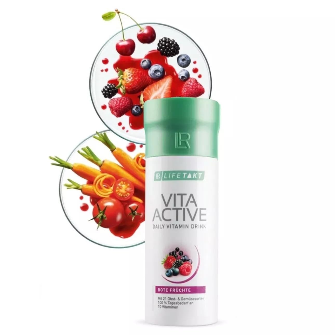LR Lifetakt Vita Active Red Fruit Drink in hand suggests simple daily routine
