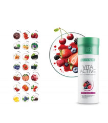 LR Lifetakt Vita Active Red Fruit Drink glass with water shows easy enjoyment and hydration