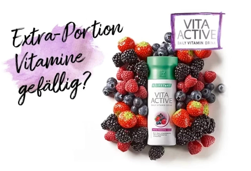 LR Lifetakt Vita Active Red Fruit Drink label closeup highlights natural red fruit ingredients