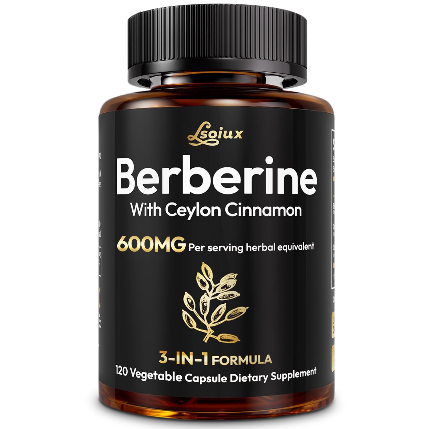 LSOIUX Berberine packaging showing 120 capsules for a 60-day supply.