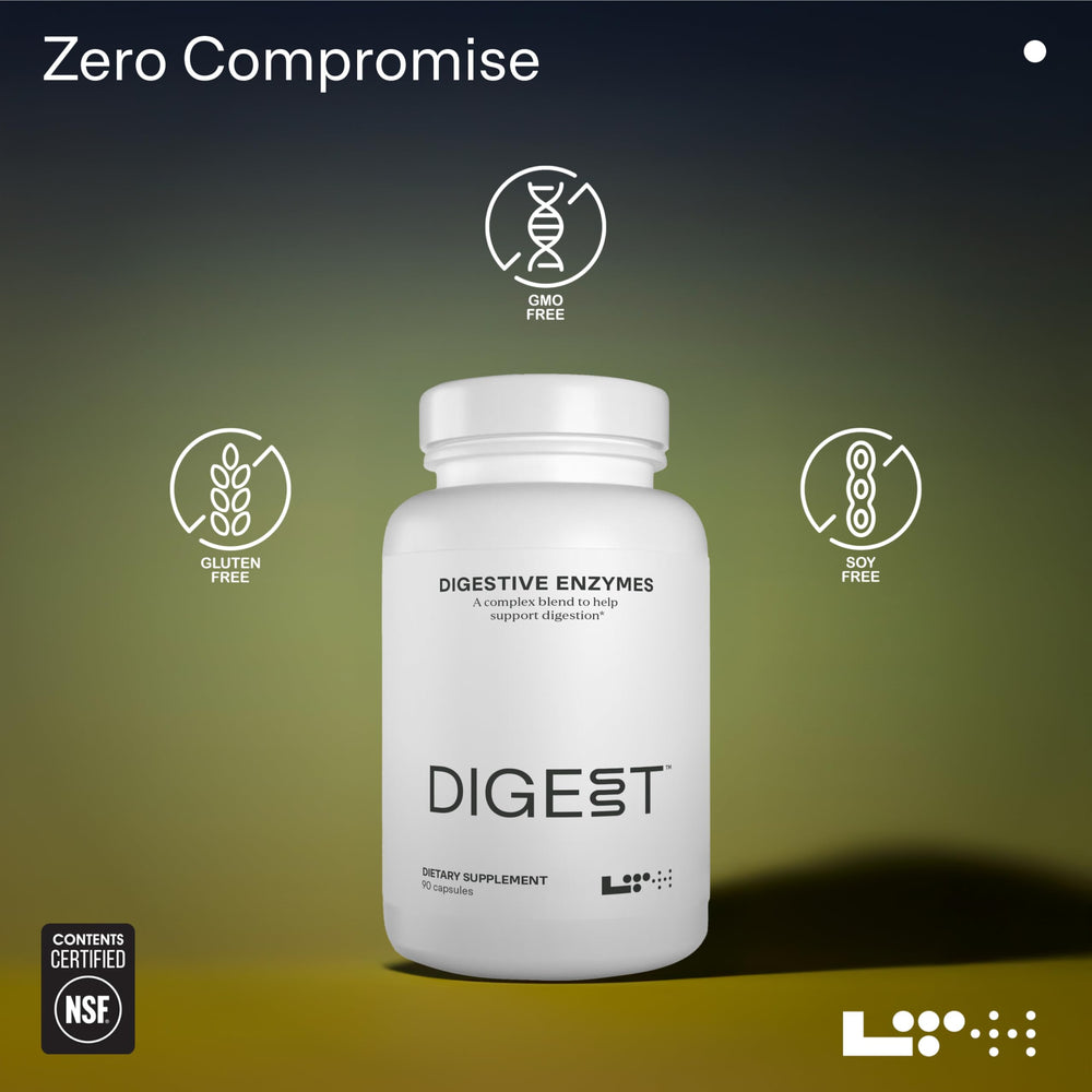 LTH Digestive Enzyme Complex ingredients graphic illustrating 13 enzymes