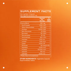LTH Digestive Enzyme Complex label close-up highlighting vegan, NSF-certified formula