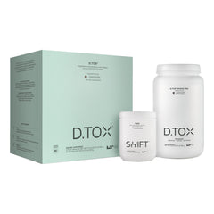 LTH D.TOX chocolate shake mix tub showing plant-based protein for metabolism support