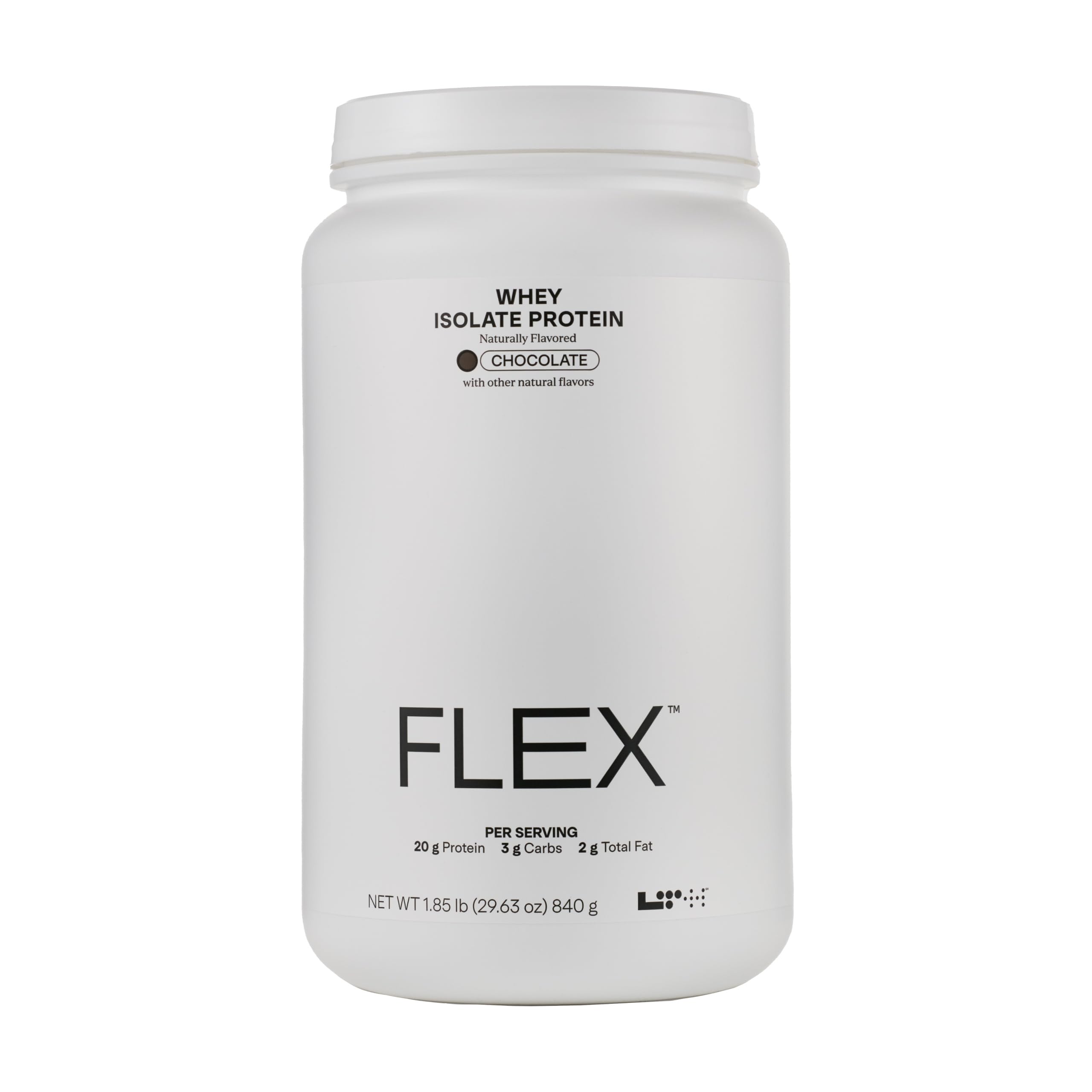LTH Flex Whey Chocolate bottle label highlighting NSF certification and post-workout use.