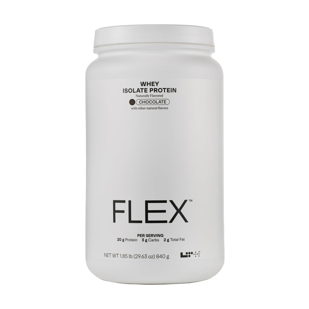 LTH Flex Whey Chocolate bottle label highlighting NSF certification and post-workout use.