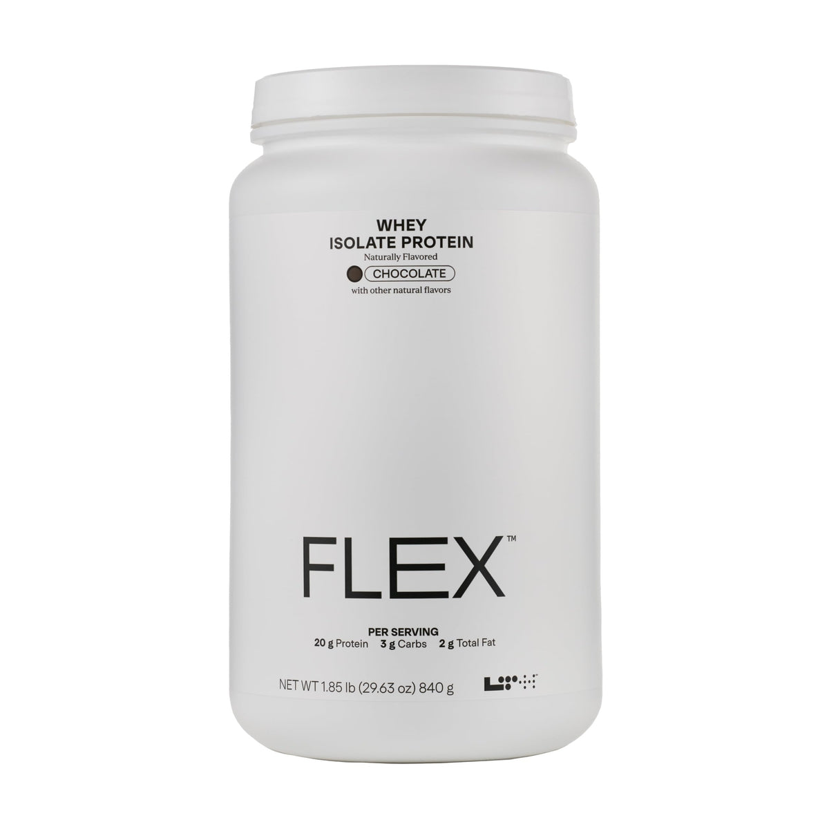 LTH Flex Whey Chocolate bottle label highlighting NSF certification and post-workout use.