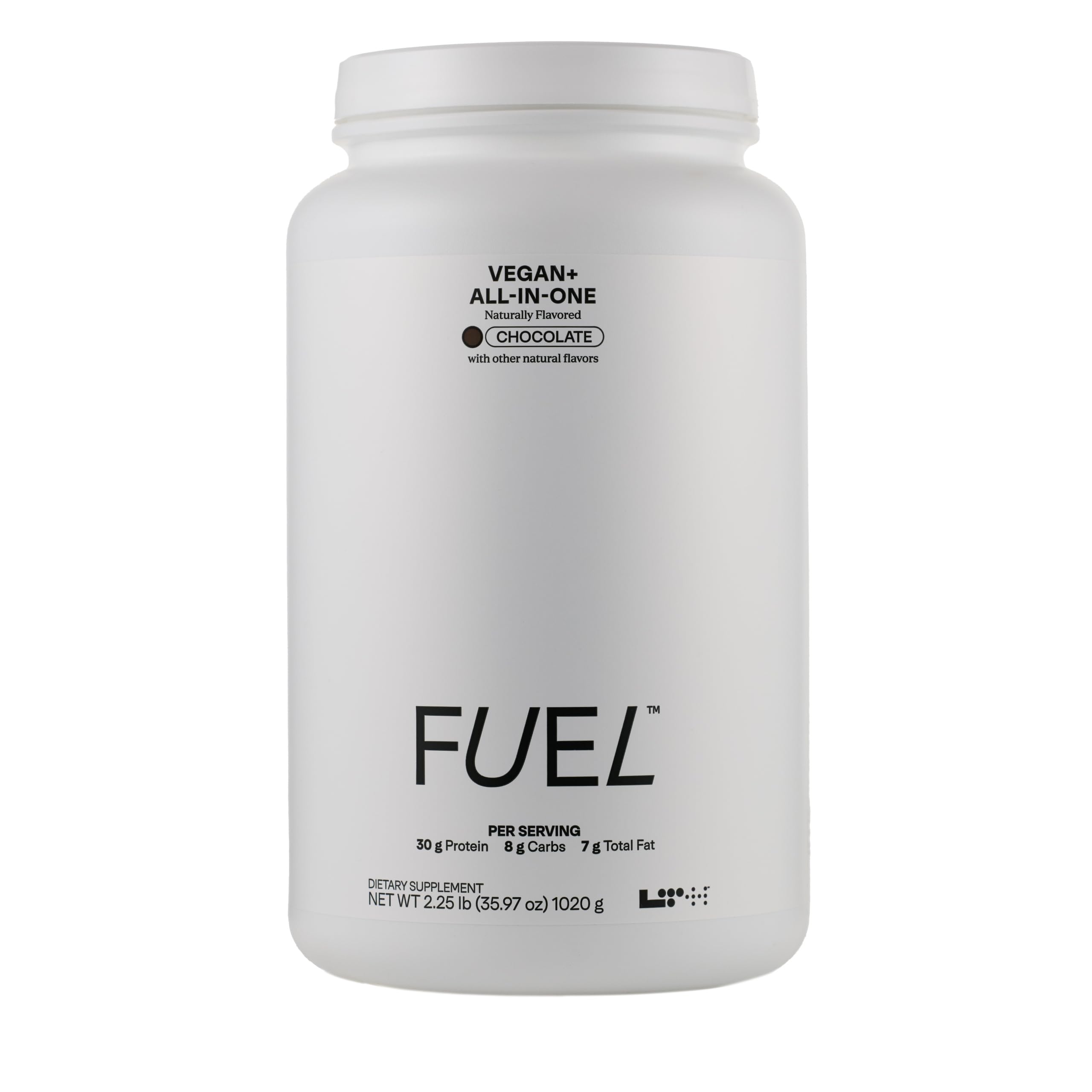 LTH Fuel Vegan & All-in-One chocolate pack shows 20 servings for convenient meal replacement