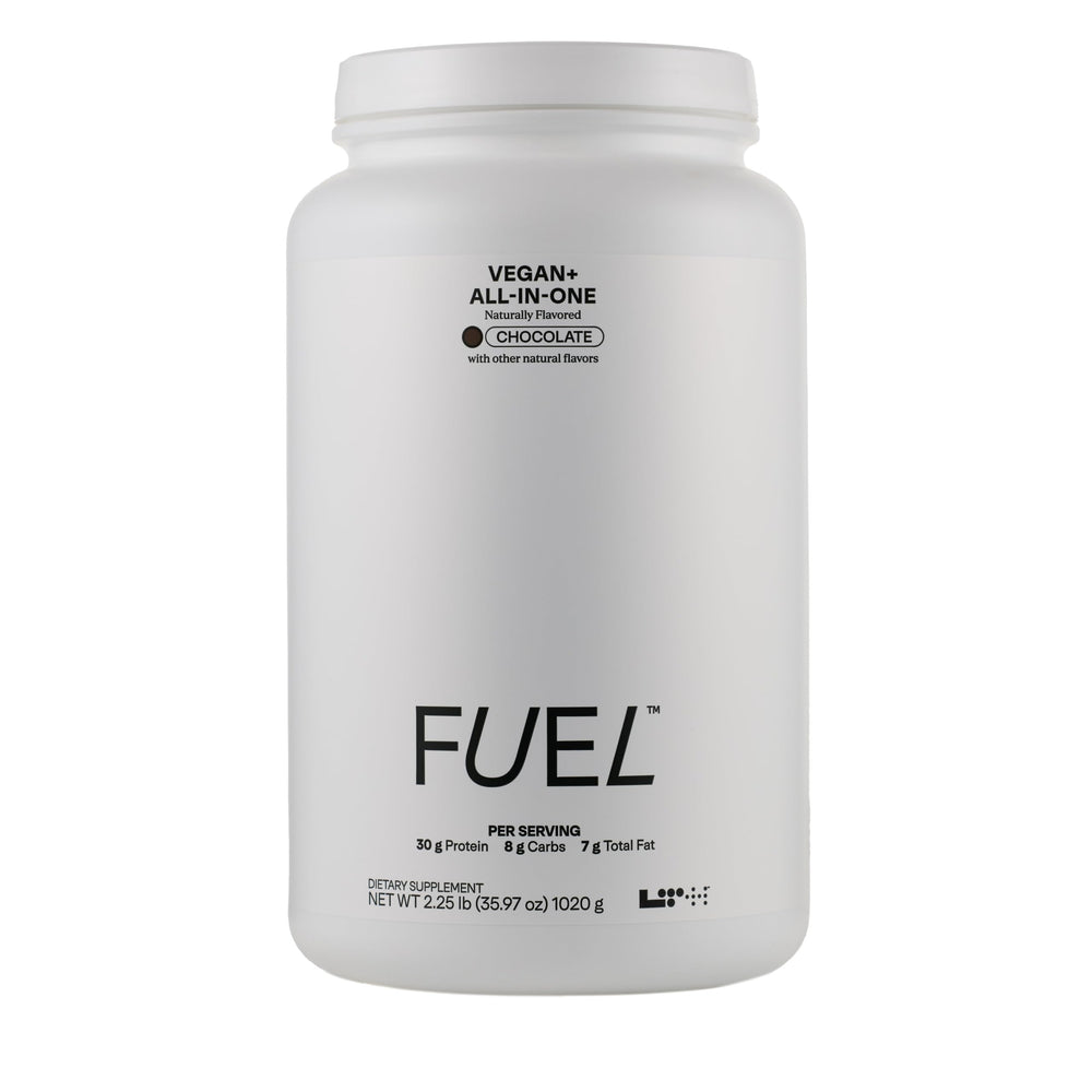 LTH Fuel Vegan & All-in-One chocolate pack shows 20 servings for convenient meal replacement