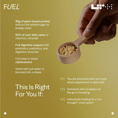 LTH Fuel Vegan All-in-One vanilla label close-up with ingredients details.