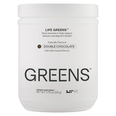 LTH Life Greens chocolate tub showing premium ingredients and packaging benefits.
