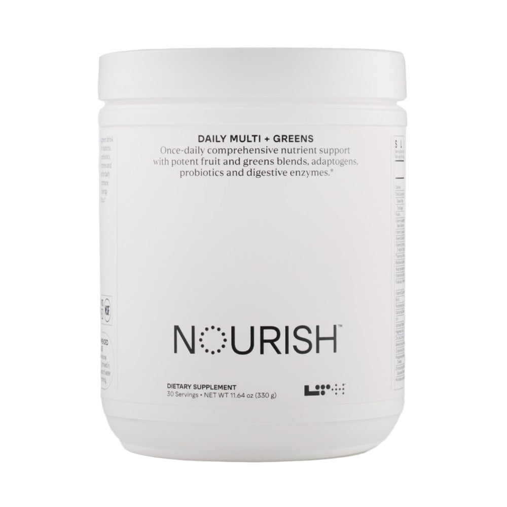 LTH Nourish Multi Plus Greens bottle front displays premium greens powder for daily wellness