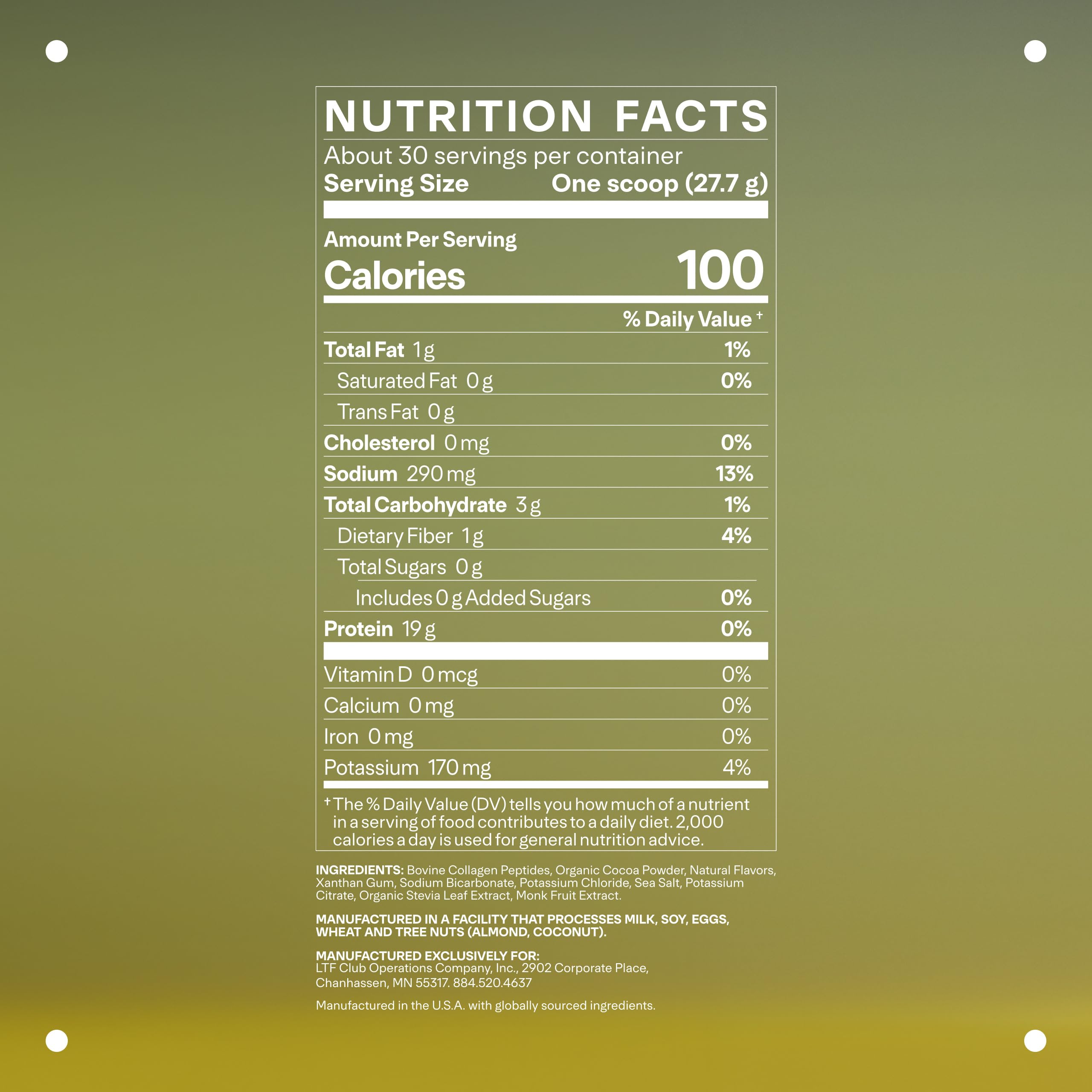 LTH Prime Chocolate scoop shows an easy measure for daily protein and digestive health.