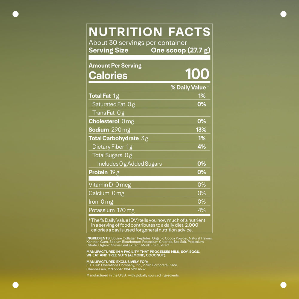 LTH Prime Chocolate scoop shows an easy measure for daily protein and digestive health.