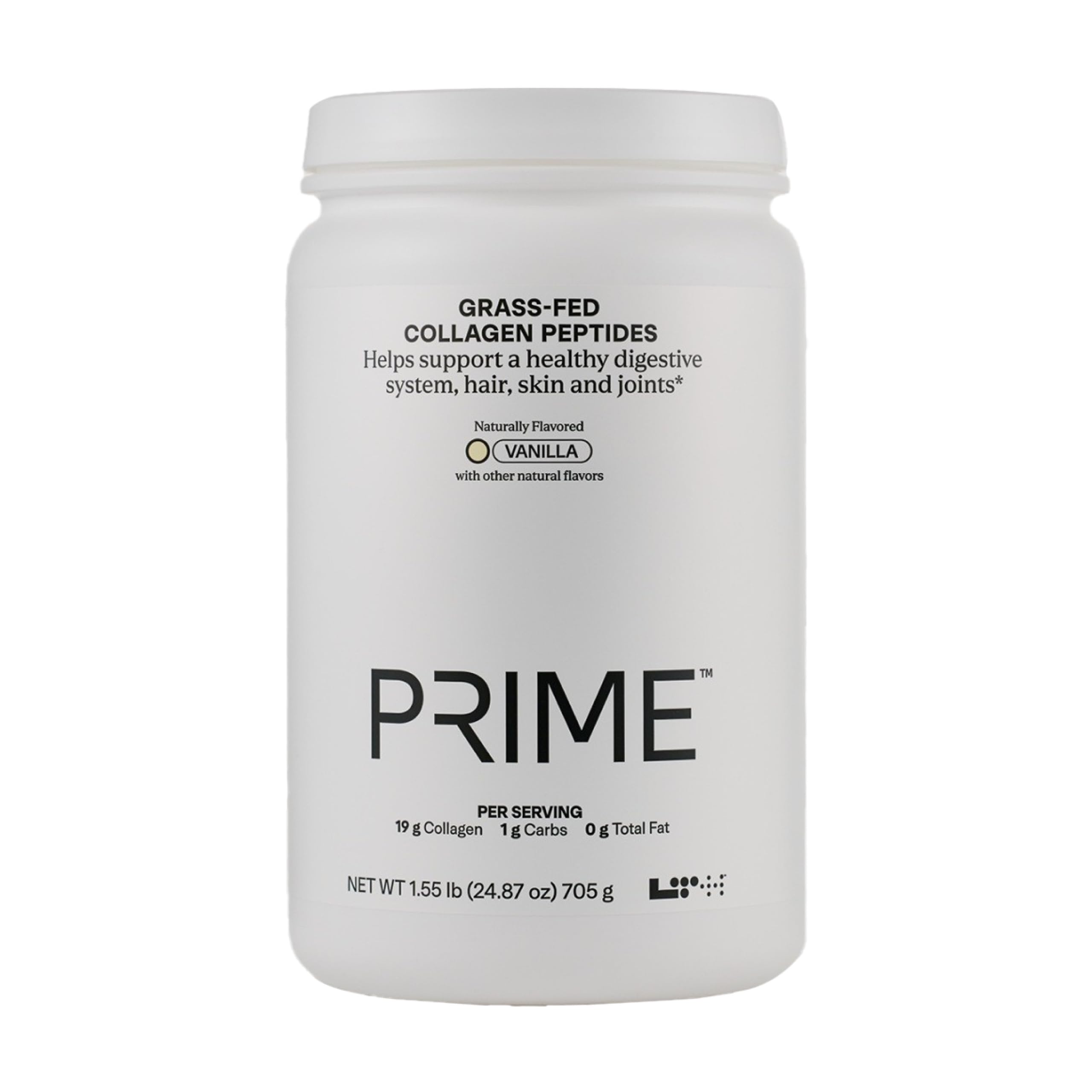 LTH Prime Collagen vanilla powder tub close-up for daily wellness.