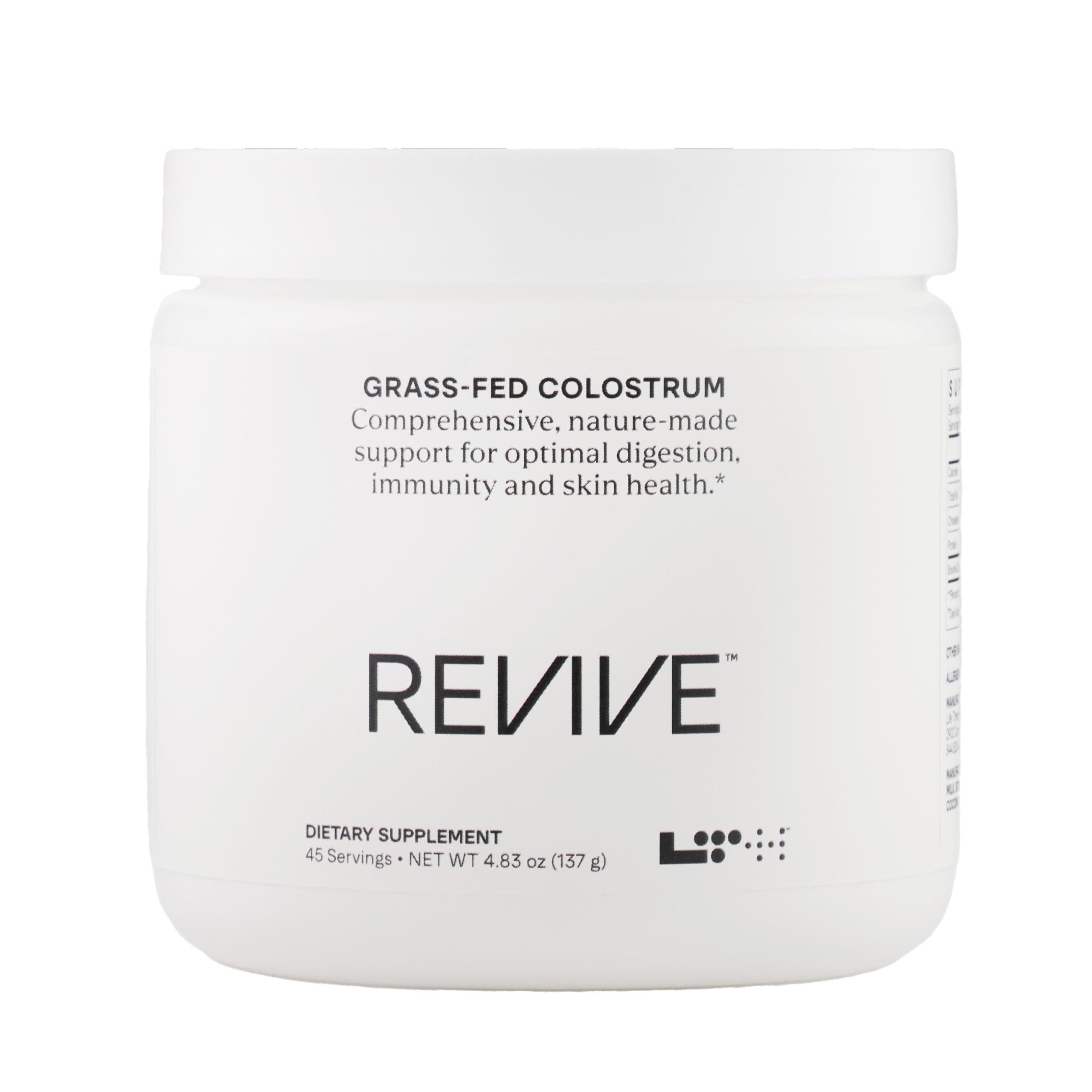 LTH Revive grass-fed colostrum powder bottle for immune and digestion support.