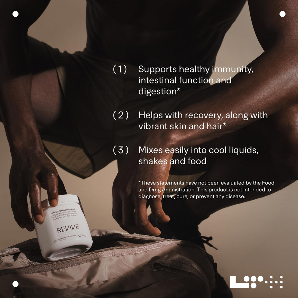 LTH Revive packaging box detail communicates grass-fed origin and quality.