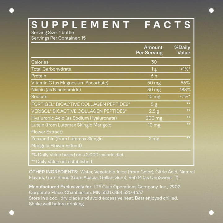 Product label shows collagen peptides and hyaluronic acid for skin and joint comfort.