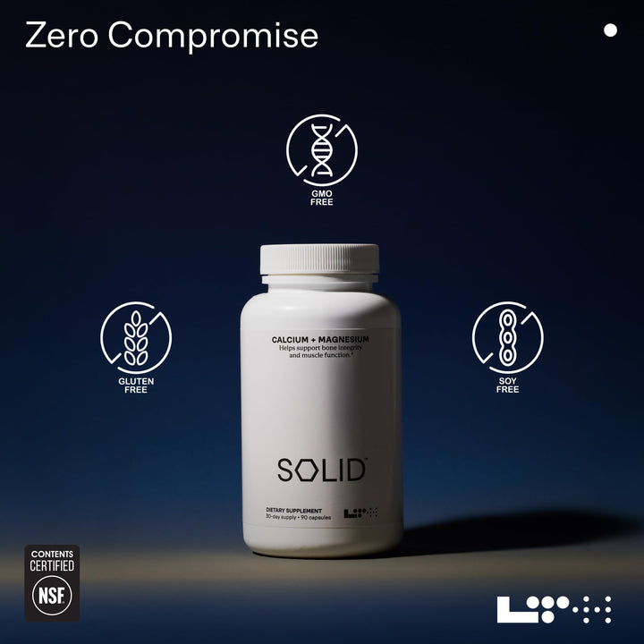 Nutrition facts panel of LTH Solid Calcium & Magnesium.