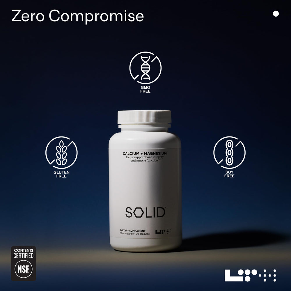 Nutrition facts panel of LTH Solid Calcium & Magnesium.
