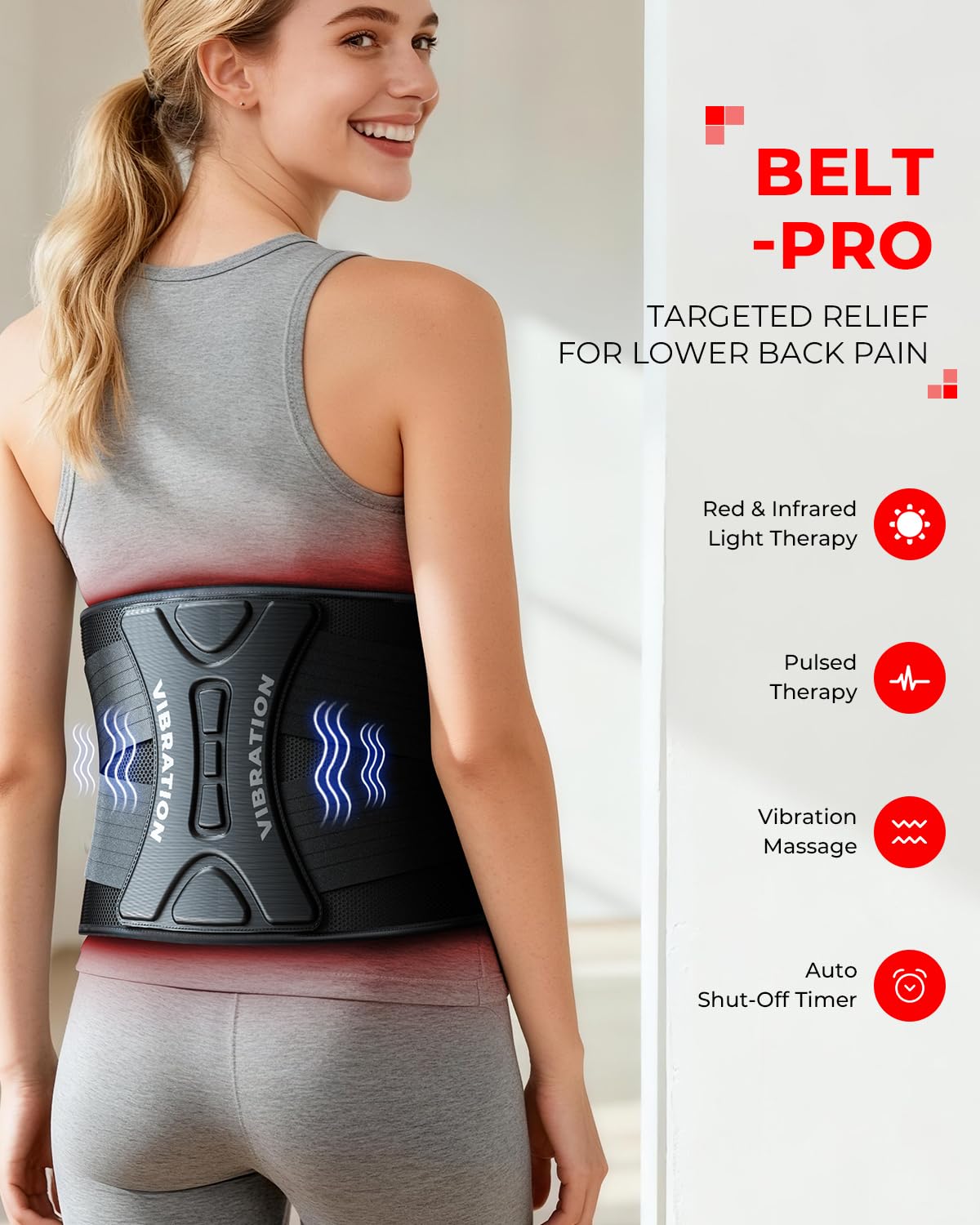LTW Red Light Therapy Belt back panel highlights ergonomic support for secure fit.