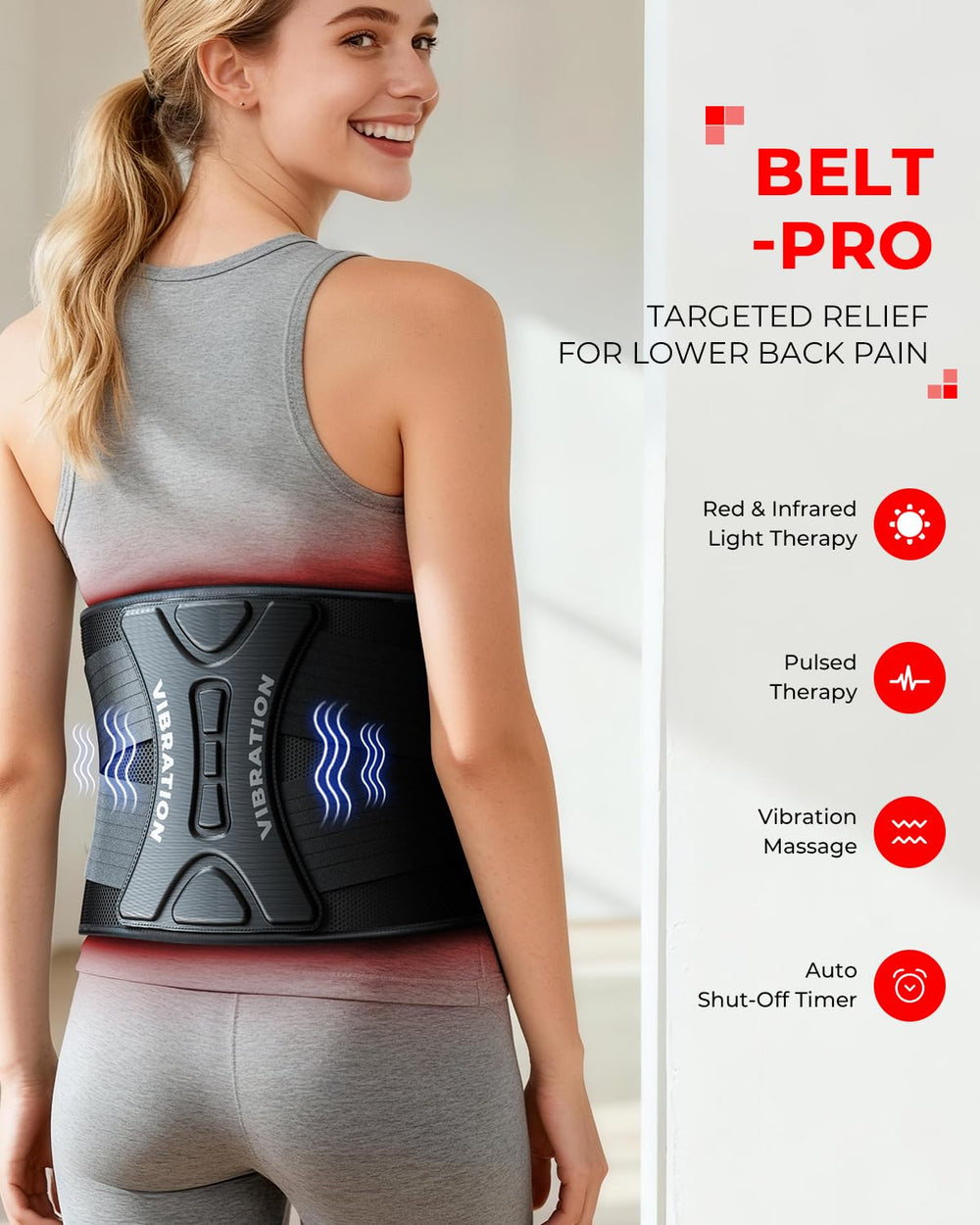 LTW Red Light Therapy Belt back panel highlights ergonomic support for secure fit.