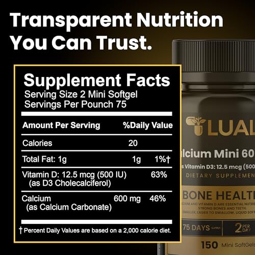 LUAL Calcium Minis label highlights gluten-free and non-GMO ingredients.