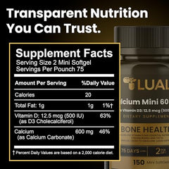 LUAL Calcium Minis label highlights gluten-free and non-GMO ingredients.