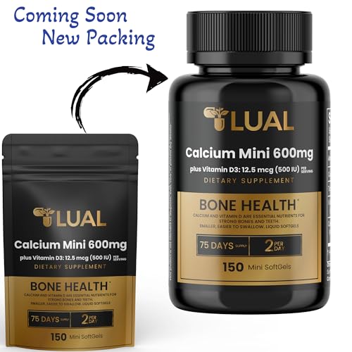 LUAL Calcium Minis softgels close-up highlighting compact, smooth texture for easy ingestion.
