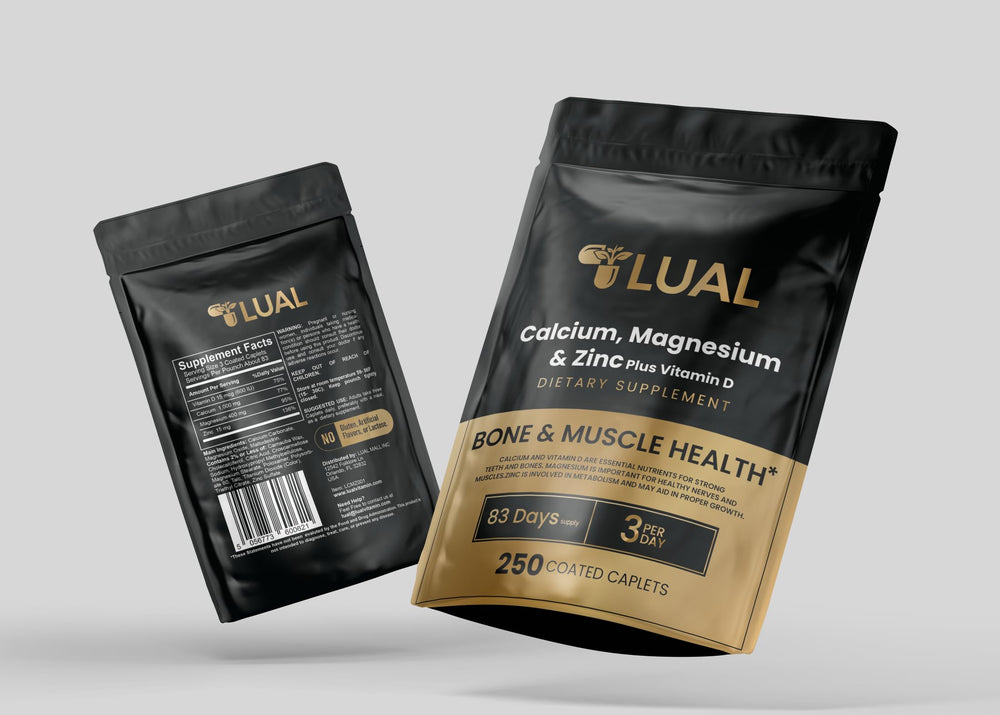 LUAL ingredients panel shows gluten-free, lactose-free formulation