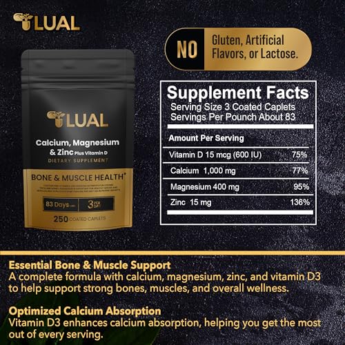 LUAL label close-up shows vitamin D3 content, highlights absorption support