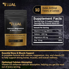 LUAL label close-up shows vitamin D3 content, highlights absorption support