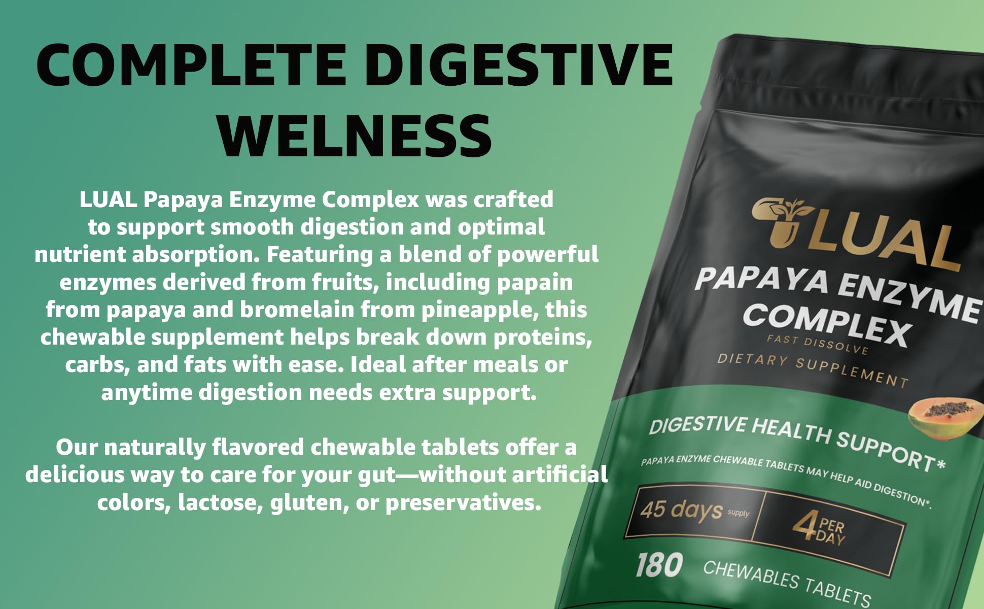 Free from gluten, lactose, and artificial colors in LUAL Papaya Enzyme Complex