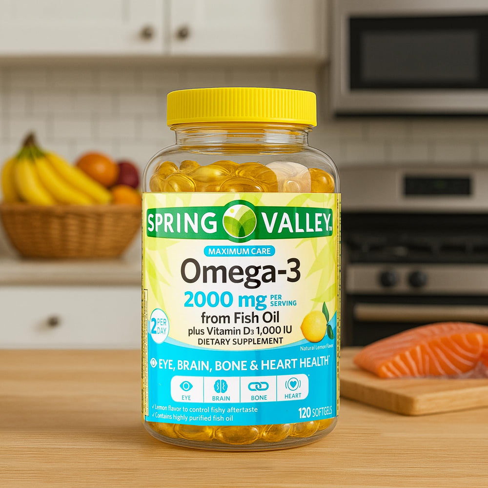 LUAL Spring Valley Omega-3 softgel aids brain focus and cognitive clarity.