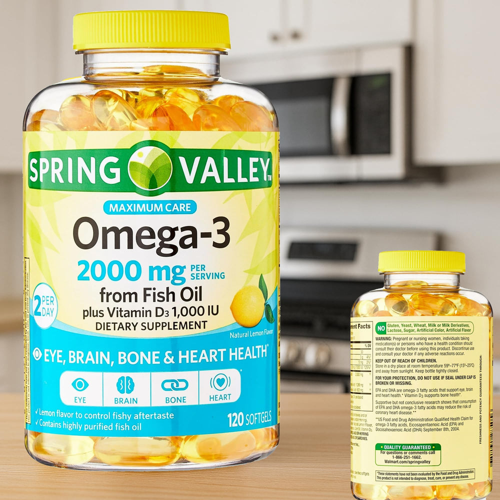 LUAL Spring Valley Omega-3 lemon-flavored softgel reduces aftertaste.