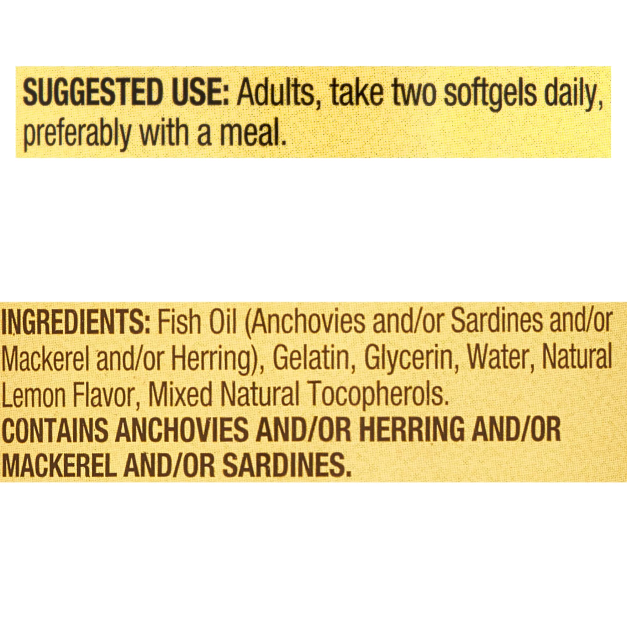 LUAL Spring Valley Omega-3 Mini label highlights non-GMO and gluten-free.