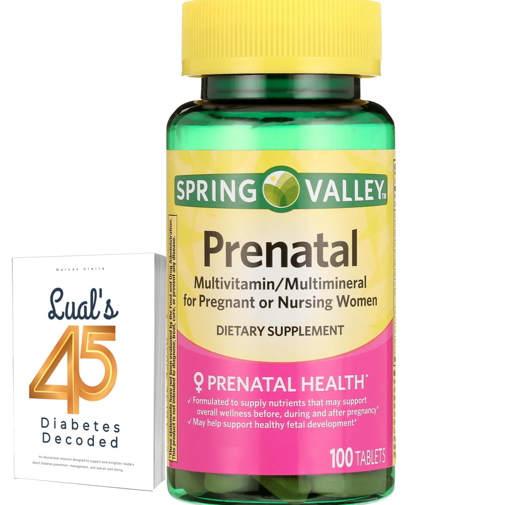 LUAL Spring Valley prenatal bottle front showing 100-tablet supply for pregnancy support.