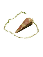 Luck Agate pendulum crystal with aquamarine chips for divination and meditation guidance.