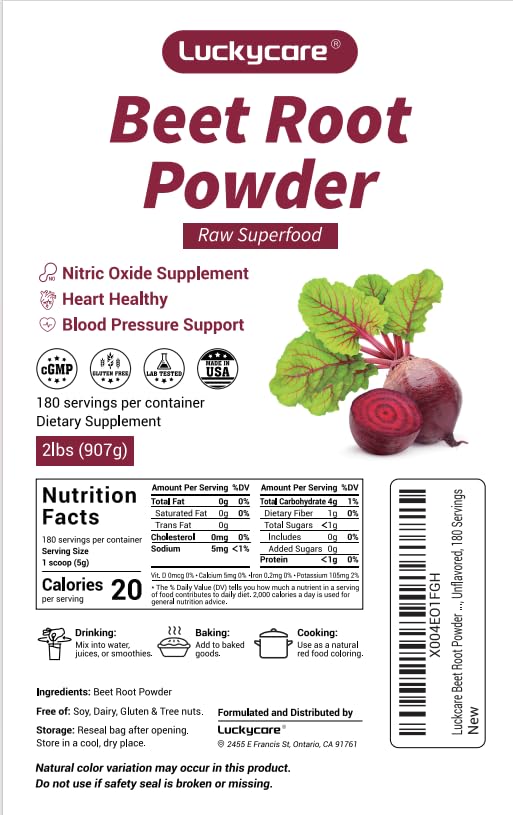 Luckycare beet powder dispensing scoop enables easy pre-workout mixing