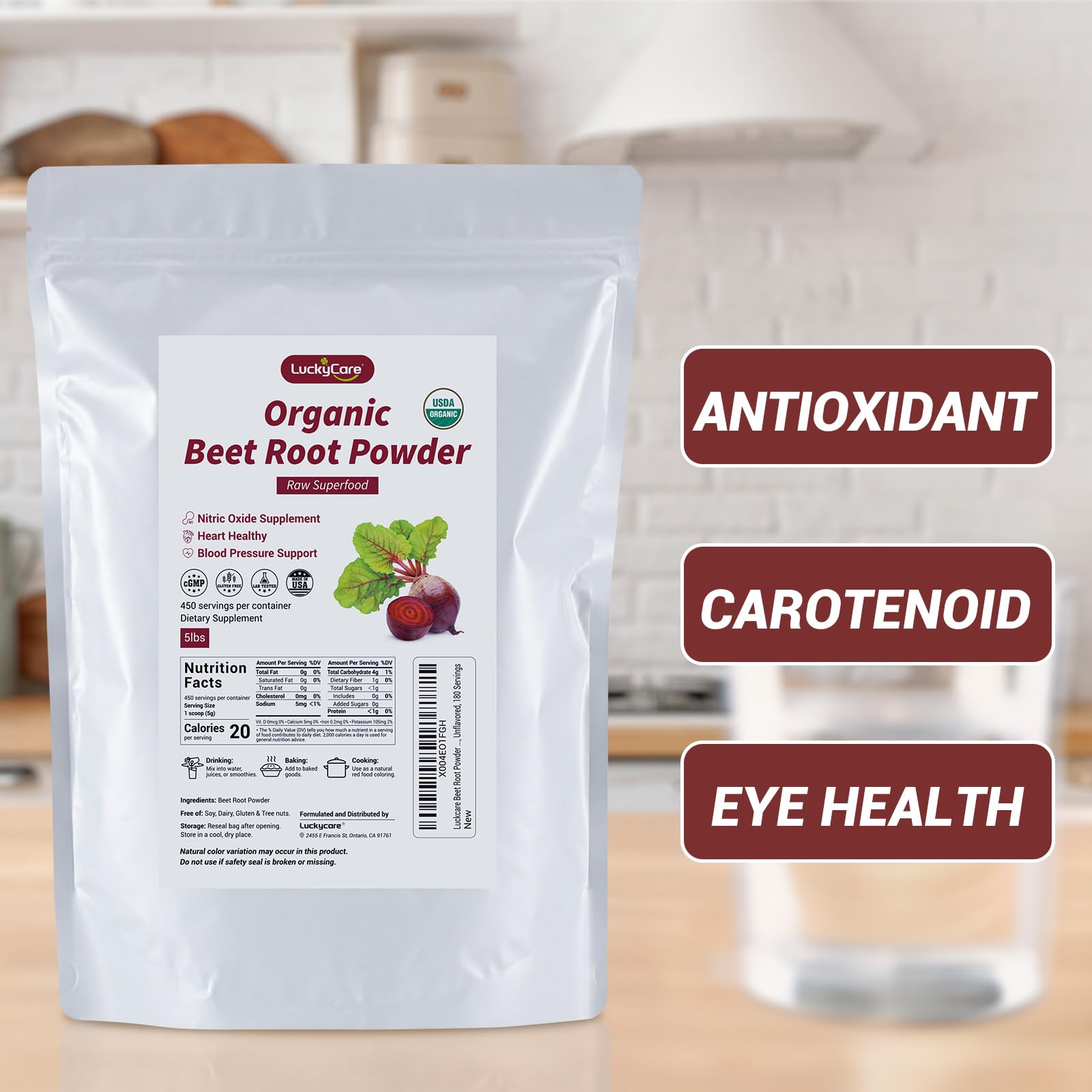 Luckycare measuring scoop shows precise beet root serving