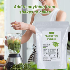 Luckycare pea protein powder scoop highlights 26g per serving for strong protein support.