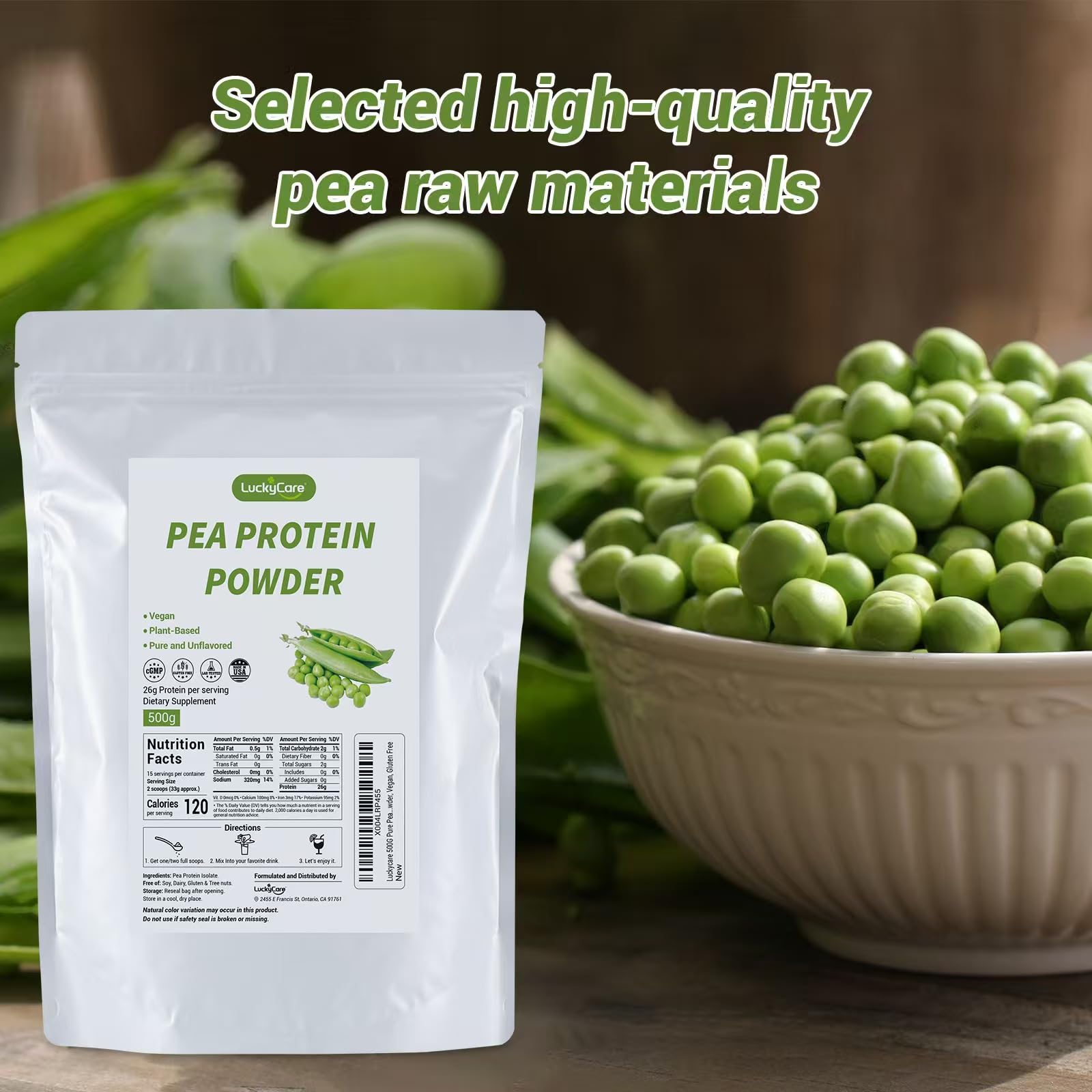 Luckycare pea protein powder blends smoothly into oats for a protein-forward breakfast.