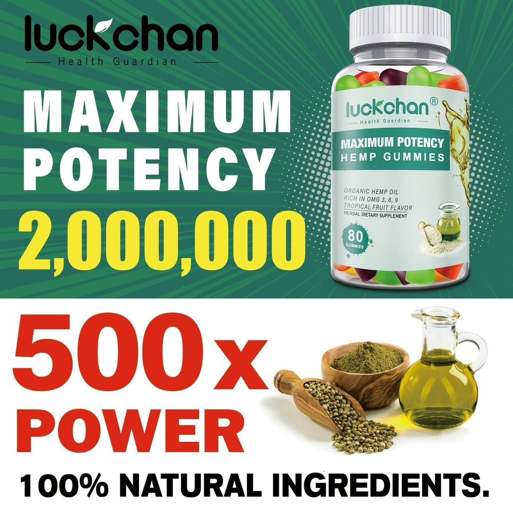 LUCKCHAN hemp gummies pain relief bottle highlighting convenient daily support.