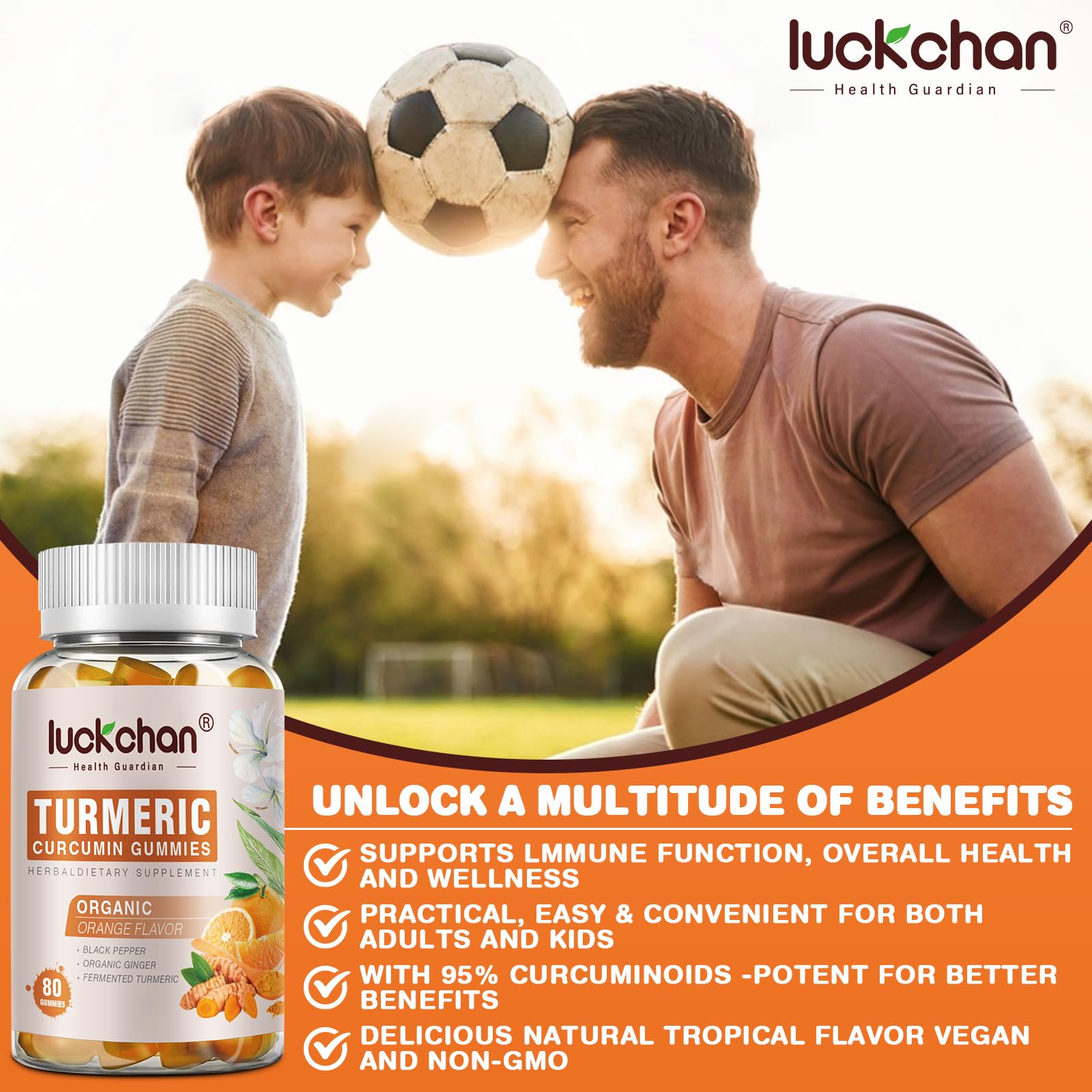 LUCKCHAN turmeric-curcumin gummies 3-pack display for convenient daily ritual.