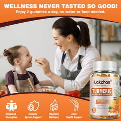 LUCKCHAN turmeric curcumin gummies black pepper surface showing absorption potential.